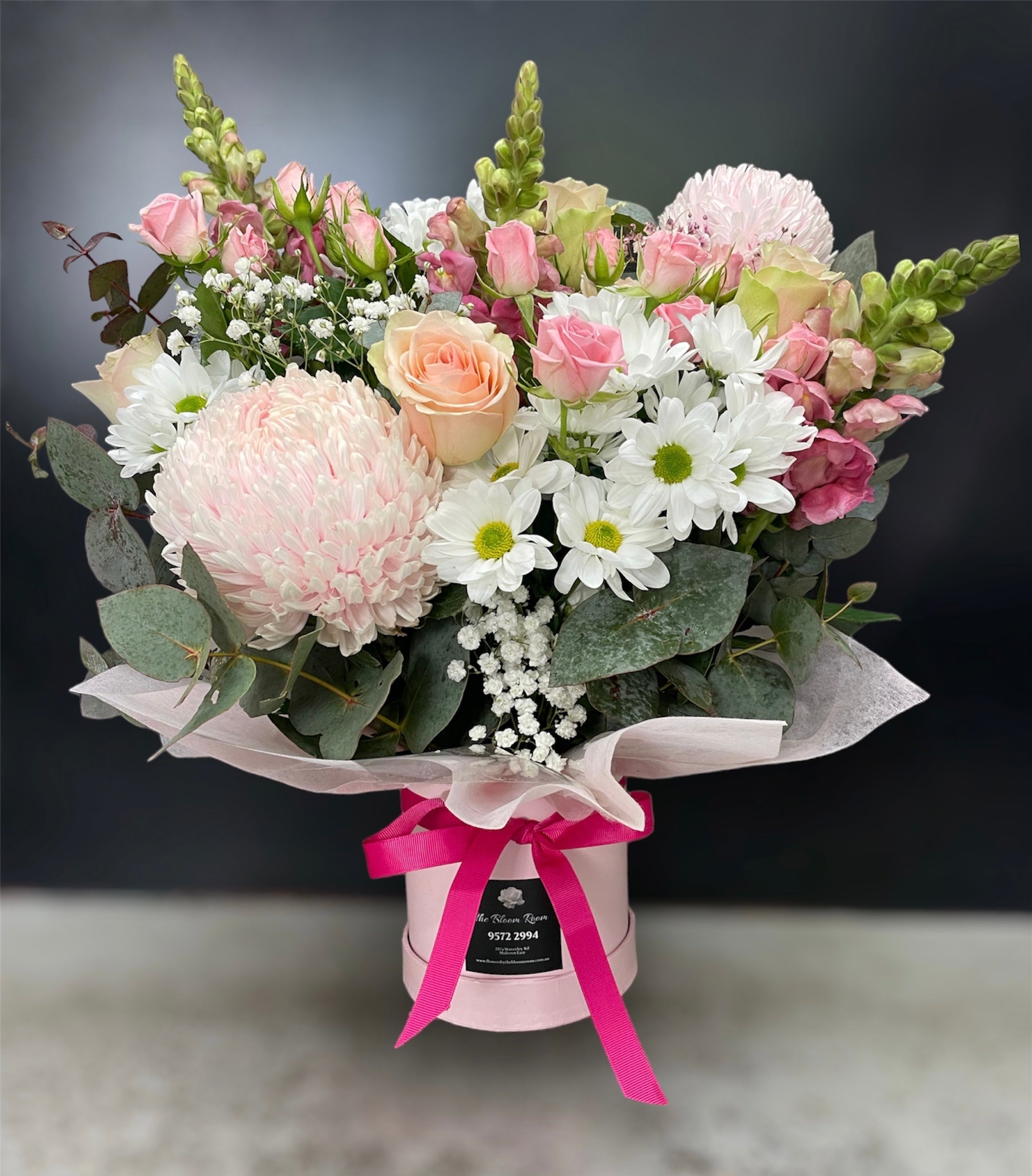 Pink & Pastel Boxed Arrangement - The Bloom Room 