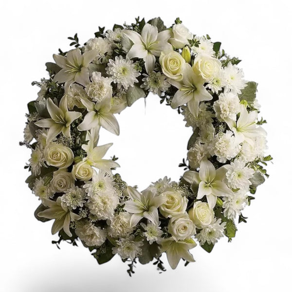 White Floral Funeral Wreath Same Day Delivery Melbourne